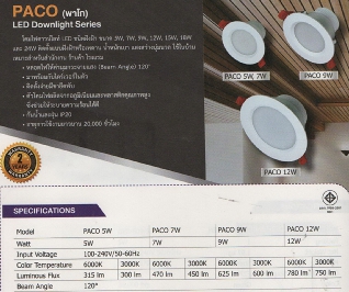 โคมไฟดาวน์ไลท์ LED ฝังฝ้า 5W,7W,9W,12W,15W,18W และ24W
