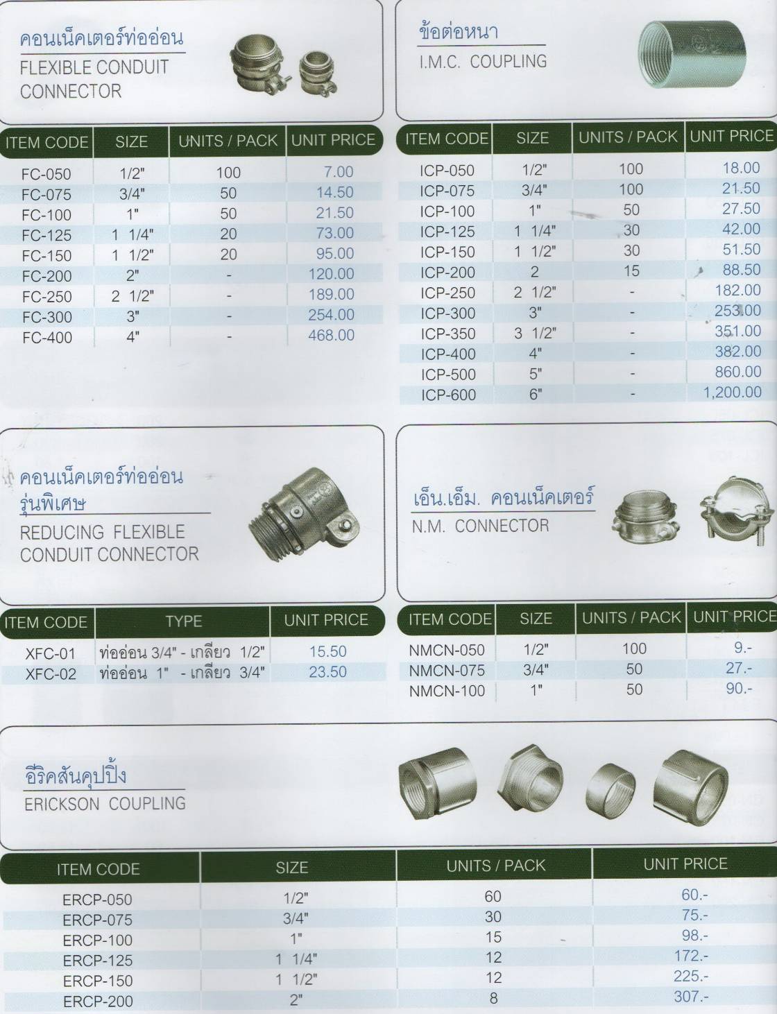คอนเน็คเตอร์ท่ออ่อน , ข้อต่อหนา , เอ็น.เอ็ม.คอนเน็คเตอร์ และอีริคสันคุปปิ้ง