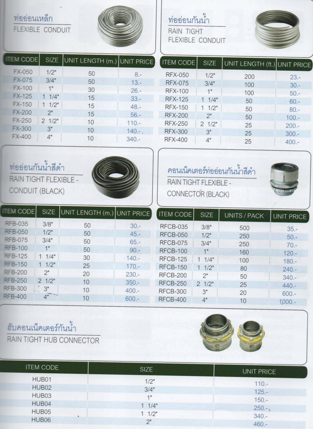 ท่ออ่อนเหล็ก , ท่ออ่อนกันน้ำ , ท่ออ่อนกันน้ำสีดำ , คอนเน็คเตอร์ท่ออ่อนกันน้ำสีดำ และ ฮับคอนเน็คเตอร์กันน้ำ