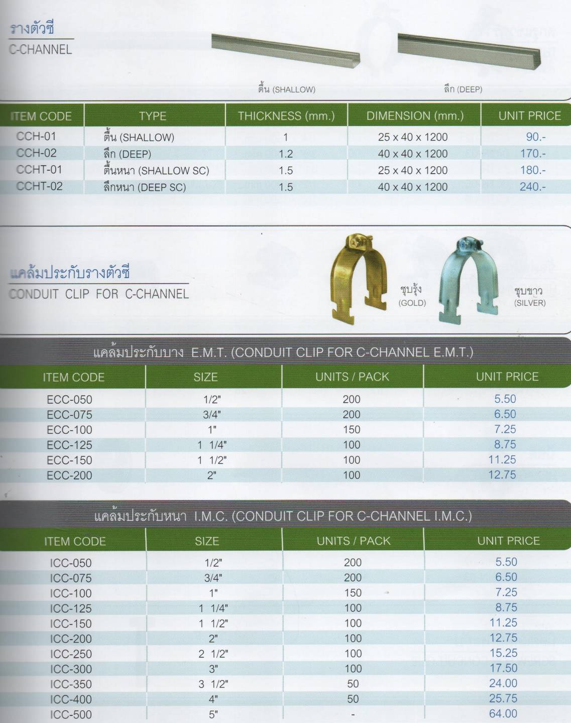 รางตัวซี และ แคล้มประกับรางตัวซี